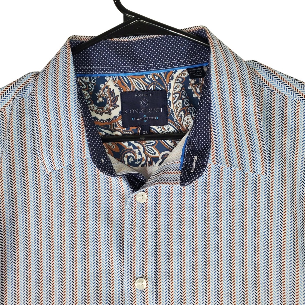 Con.Struct Modern Fit 4-Way Stretch Shirt Mens XL Blue Brown Geometric Print